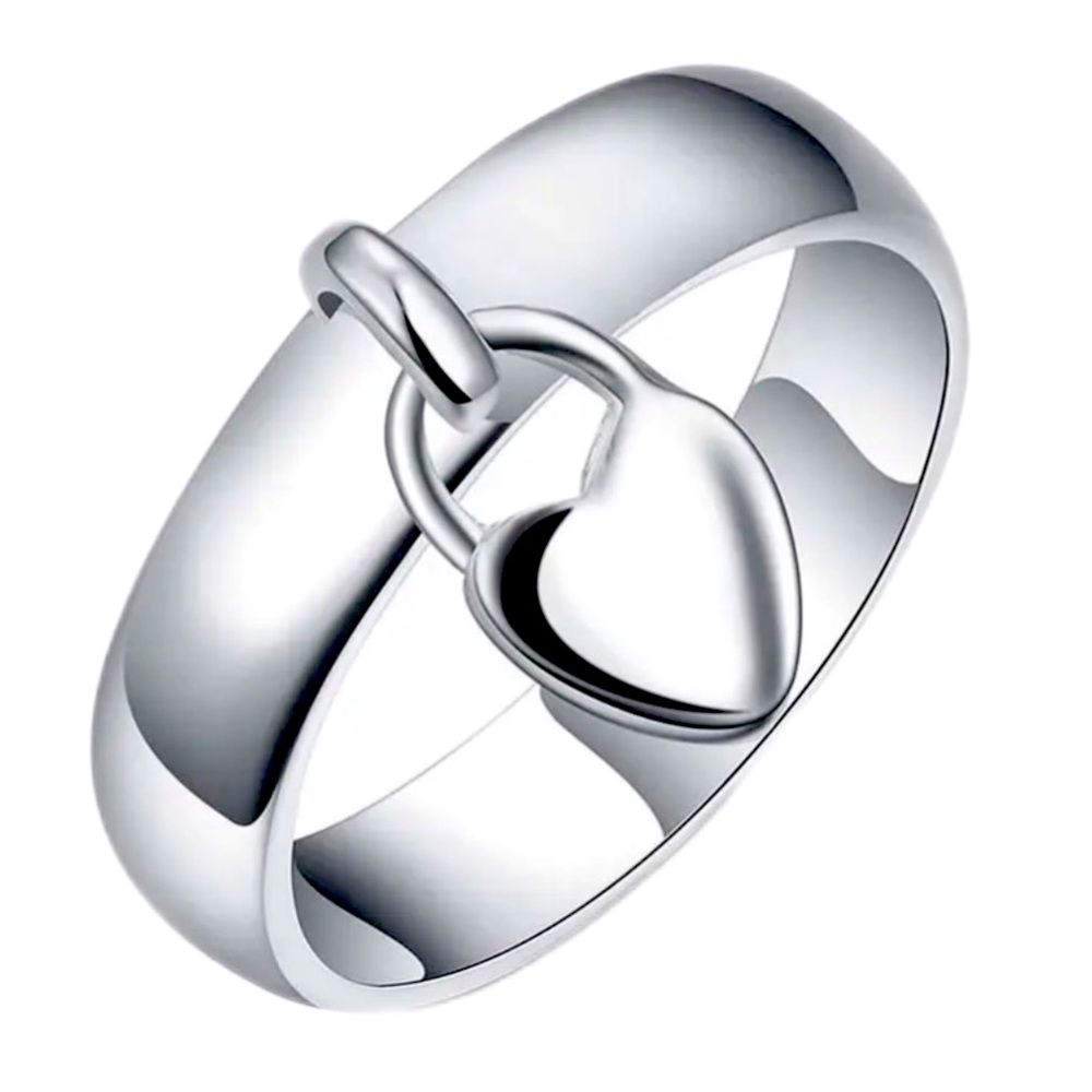 925 Sterling Silver Heart Charm Ring